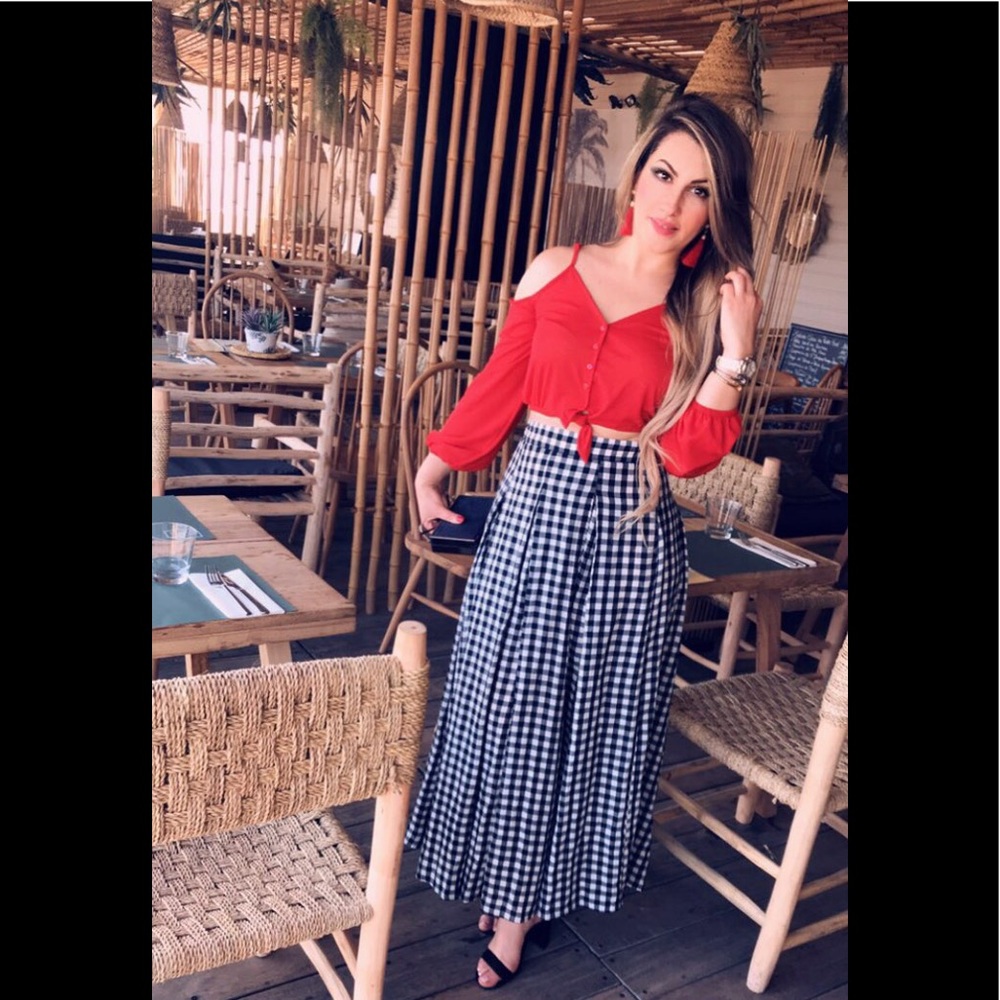 long skirt with off shoulder top